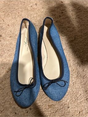 Anniel Denim Ballet Flat in Blue with Navy Trim